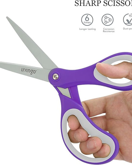 LIVINGO Scissors Bulk 24 Pack: 8” Sharp Scissors Set All Purpose for Office Middle High School Student Teacher Arts Crafts Supplies Cutting Wrapping Paper, Sewing Fabric Shears for Household