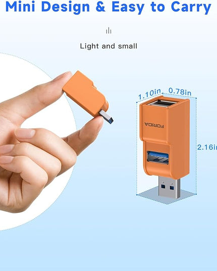 3 Ports USB 3.0 hub, USB Splitter to 2 USB 2.0 Out Ports and 1 USB-3.0 Port, Portable USB Adapter for Keyborad, Mobile Hard Disk, U Disk, Camera, Mouse, Laptop Accessories,etc (Orange)