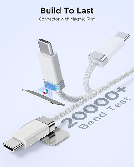 StayCable 3.3FT USB A to USB C Cable with Built-in Magnetic Holder for Nightstand, Desk and Car, 3A Fast Charging Anti-Drop Cord with 2 Adhesive Metal Plates, Braid Type-C Data Cable for iPhone 17