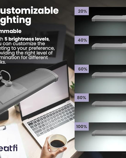 Neatfi Ultra 3,500 Lumen LED Desk Lamp, Color Correlated Temperature, 3 Light Modes, Dimmable, 45W, 26 Inch Wide Metal Shade, 540 SMD LEDs (CCT with Clamp, Silver)