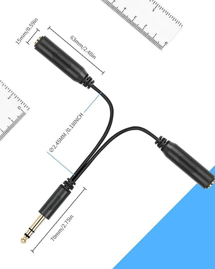 SiYear 6.35mm 1/4 inch Male Plug Stereo to 2 Dual 1/4 "TRS Female Jack Connector Audio Speaker Cable, Y Splitter Adapter Cable (20CM / 8Inch)
