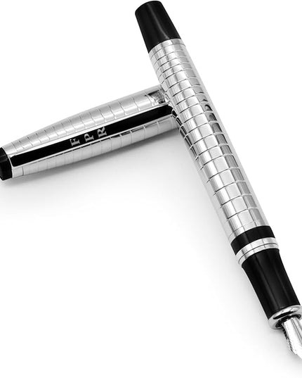 FPR Ambassador Ultra Flex Nib Fountain Pen Set, Chiseled Chrome - Refillable Pen w/Cartridges & Converter - Calligraphy Pens for Writing, Journaling & Gifting - Luxury Pens For Smooth Strokes