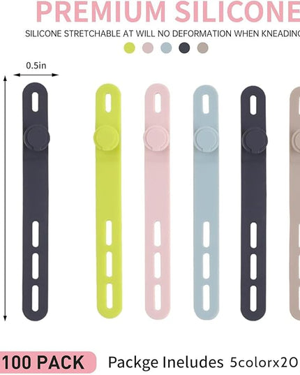 Oligei 100 Pcs Silicone Cable Ties, Cable Ties Reusable, High Elasticity Cord Wraps for Electrical Cords, Cord Organizer for Earphone, Phone Charger(Colorful)