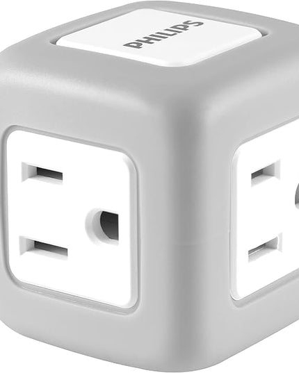 Philips 3-Outlet Extender, Surge Protector, Charging Station, Grounded Wall Tap, 3-Prong, Space Saving Design, Gray, SPP3002GR/37