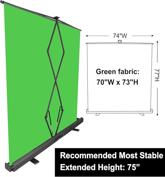 FUDESY Extra Large Green Screen, 74W X 77H inches Collapsible Chromakey Panel,Portable Retractable for Tiktok Video, Live Game,Aluminum Base,Wrinkle Resistant Fabric,Pull-up Style,Auto-Locking Frame