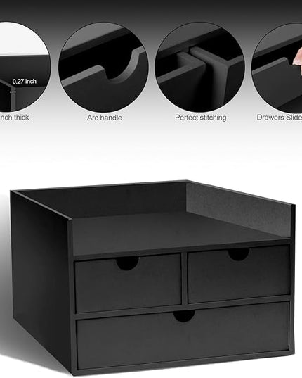 Charmewooden Desk Organizer with Drawers Countertop Drawer Organizer Drawers for Desk Top Home Office Workspace Bathroom Toiletries Supplies (black with shelf)
