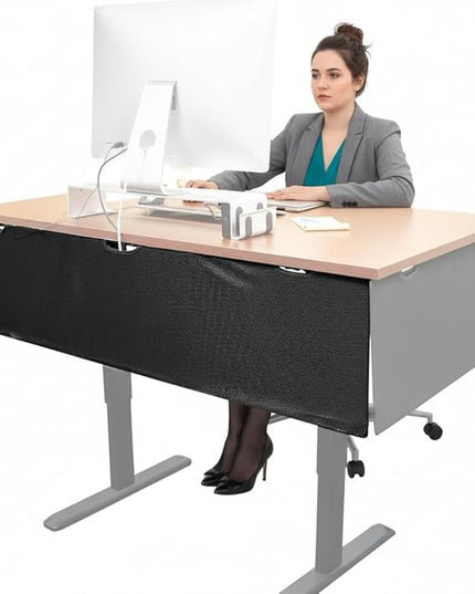 Mount-It! Under Desk Modesty Panel for Office Desks and Sit Stand Workstations [60 Inches Wide] Mesh Organizer Pockets for Cables and Wires (Black)
