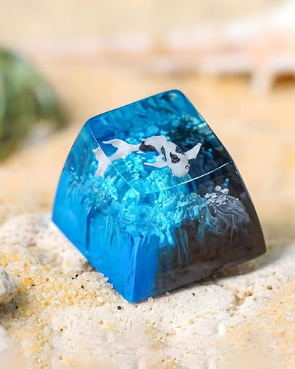 Kohaku Koi Artisan Keycap Blue Black Ocean Coral R1 SA Profile Custom Keycaps 1U ESC Handmade Gaming Resin Key Cap Cherry MX Switch Compatible Mechanical Keyboard Koi Lover Gift