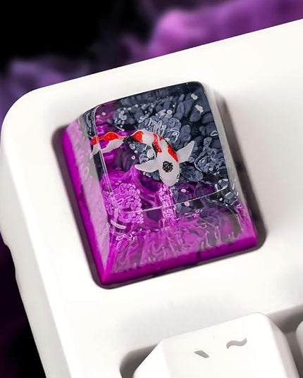 Kohaku Koi Artisan Keycap Deep Purple Ocean R1 SA Profile Custom Keycaps 1U ESC Handmade Gaming Resin Key Cap Cherry MX Switch Compatible Mechanical Keyboard Koi Lover Gift