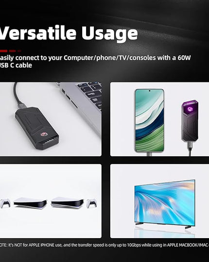 KingSpec Z5 512GB External SSD - 2100MB/s, Portable Solid State Hard Drives with RGB Light, Zinc Alloy Case, USB 3.2 Gen2x2 Interface, Compatible with Mobile Phone/PS4/Laptop/TV/PC (512GB)