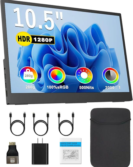 Portable Monitor 10.5'' 1920x1280 Second External Monitor for Laptop 3:2,100％sRGB,w/45° Adjustable Stand,HDMI USB-C Computer Display for Laptop PC Phone Mac