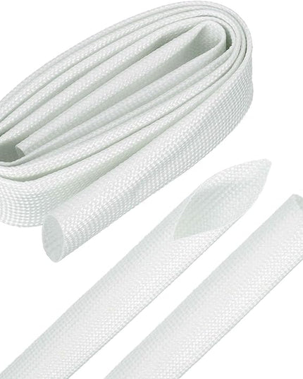 MECCANIXITY 3ft Braided Cable Sleeve, 5/8" ID 200C High Temperature 1500V Fiberglass Wire Insulation Cord Protector Organizer Wires Management for Motor Engine Fuel Line, White