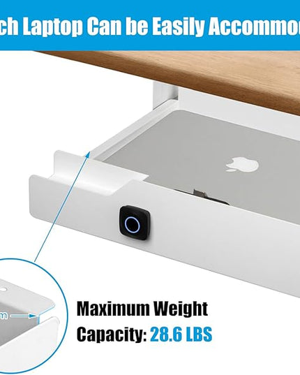 Lumil Under Desk Drawer with Lock, 16 inch Under Desk Storage Drawer, Under Desk Mounted Pull Out Drawer with Biometric Lock