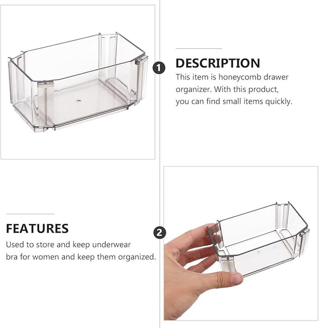 COHEALI 6pcs Honeycomb Drawer Organizer Boxes Stackable Storage Dividers for Socks Underwear Compartment Separators Transparent Black for Neat Drawer Organization