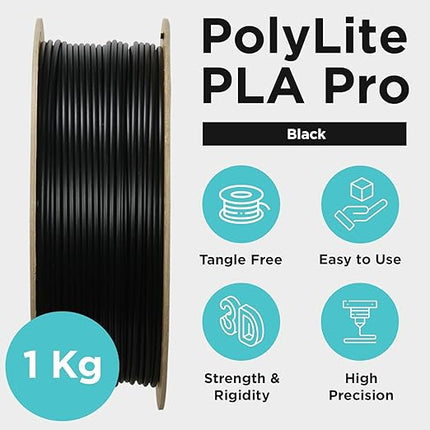 Polymaker PLA PRO Filament 1.75mm, Tough & High Rigidity Black PLA Filament 1.75mm 1kg Cardboard Spool - PolyLite PLA PRO 3D Printer Filament 1.75mm, Print with Most 3D Printers Using 3D Filament