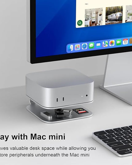Qwiizlab Aluminum Stand for 2024 Mac mini M4/M4 Pro, Convenient Acess to Power Button, Anti-Scratch, Anti-Slip, Avoid Overheating, Durable and Sturdy Design (Silver)
