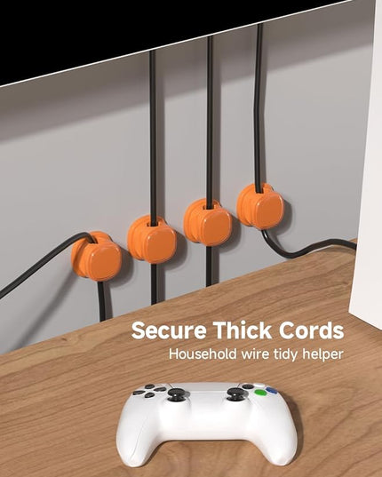 9 Pack Cord Organizer, Spring Cable Management, Adhesive Cute Cable Holder Clips, Phone Charger Wire Keeper for Desk Nightstand Car Office (9-Pack Orange)