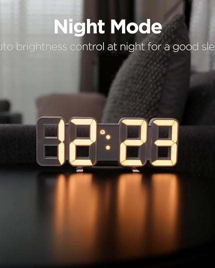 mooas 3D Pure mini White Gold LED Clock, Multi-Function LED Clock (Calendar, Alarm, Temperature) (8.5" White Gold Table Alarm Clock)