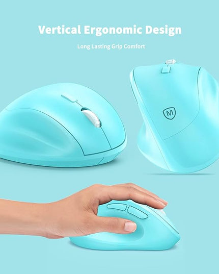 Ergonomic Wireless Mouse with USB Receiver for PC Computer, Laptop and Desktop, Ergo Mouse Vertical with Silent Clicks Long Battery Life, Up to 1600 DPI & 1 AA Battery Powered, Blue