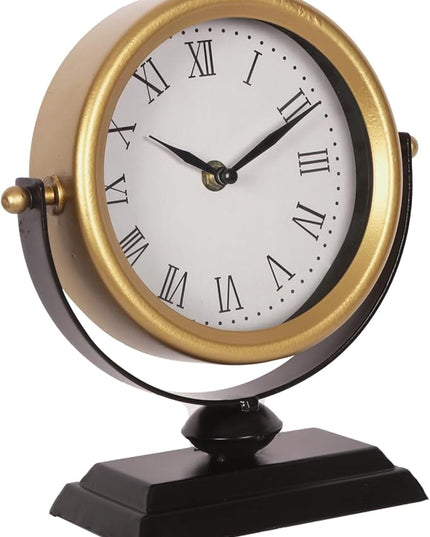 Desk Clock - Classic Vintage Clock and Decorative Shelf Decor,Silent Non-Ticking Clock with Distressed Metal Frame for Office, Living Room or Bedroom