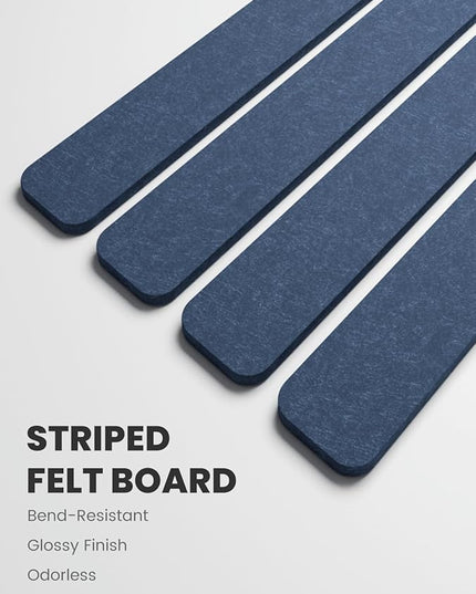 Fluxynara Cork Board Alternative Felt Strip Board 8-Pack 13"x2", Office Pin Board with 50 Push Pins, Adhesive Install for Bedroom Door & Home Office(Denim Blue)