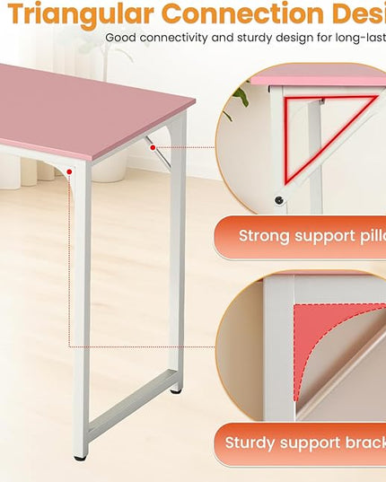 PayLessHere | 32 Inch Computer Desk | Pink | Office Desk with Metal Frame, Adjustable Feet | Water-Resistant, Scratchproof Surface | Sturdy Writing Table for Home Office or Study | Pack of 1