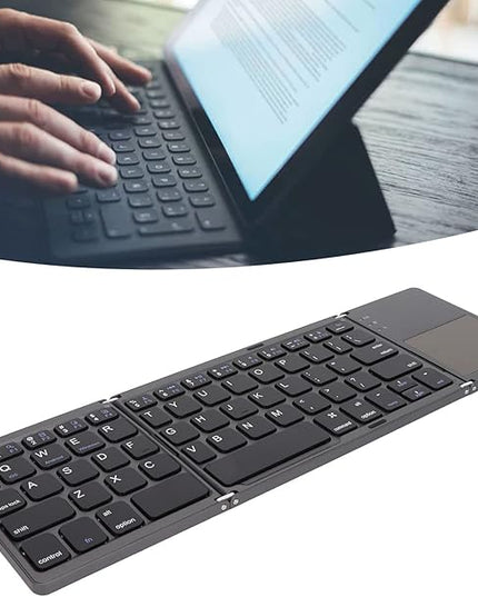 Wisoqu Foldable Keyboard with Touchpad, 3 Folding Wireless Keyboard 63 Keys 10m Connection USB Charging, for iOS for Laptop Tablet Smartphone (Dark Gray)