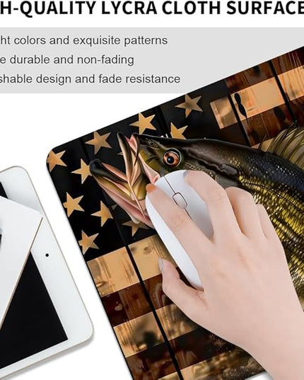 Wooden American Flag Fish Square Mouse pad, Texture, Waterproof, Anti Slip Rubber Base, Computer Mouse pad, Laptop Mouse pad