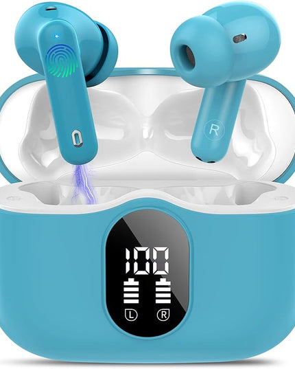 Btootos Wireless Earbuds, Bluetooth 5.4 Headphones Bass Stereo, Ear Buds with Noise Cancelling Bluetooth Earbuds 36H Classic Ice Blue
