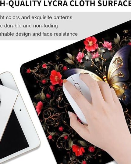Black Butterfly Square Mouse pad, Texture, Waterproof, Anti Slip Rubber Base, Computer Mouse pad, Laptop Mouse pad