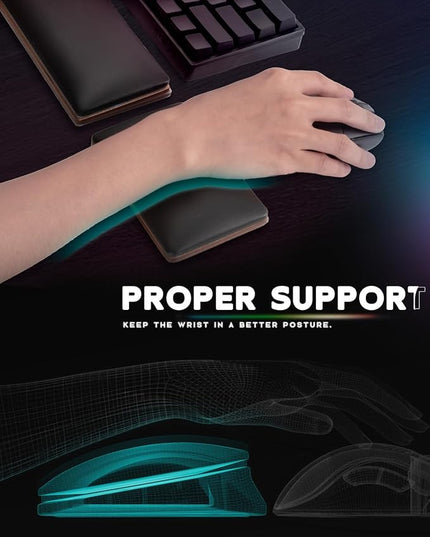 ASFSKY RGB Keyboard and Mouse Wrist Rest Set – Ergonomic Wooden Wrist Support Pad with PU Leather & Memory Foam, Anti-Slip Rubber Base Wrist Cushion for Gaming, Office & Typing Pain Relief