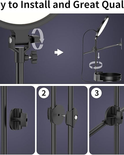 Selfie Light Kit for Desk and Laptop,55W Dimmable Full Screen Ring Light,with Rotating Storage Box,Pen Holder Stand,Phone Holder and Controller (red, 10.5)