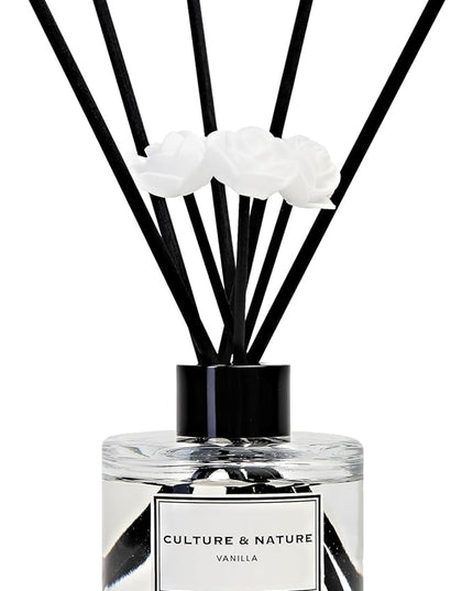CULTURE & NATURE Reed Diffuser Set 4oz (120ml) Vanilla Scented Diffuser with Sticks Home Fragrance Reed Diffuser for Bathroom Shelf Decor