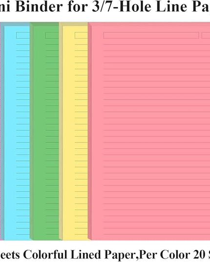 Unpunched Line Paper 5 Colorful - 100 Sheets/200 Pages Ruled Filler Paper, Per Color 20 Sheets, 5.8" x 8.5"