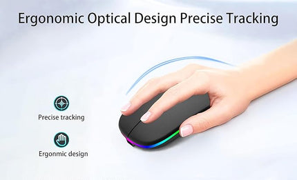 Wireless Bluetooth Mouse Rechargeable Laptop Mice with LED Use Portable(BT5.2 and USB 2.4G) Dual Mode Connection Silent Slim Computer Mouse for Laptop/iPad Tablet/Apple MacBook/PC (Black)