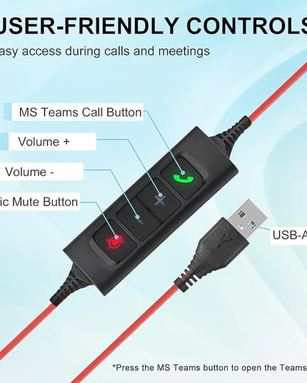 Callez Wired USB Headset with ENC Dual Noise Cancelling Mics, On-Ear Computer Headset for PC Laptop, Professional Work Headphones for Home Office Teams Skype Zoom Call Center, MS Teams Call Control