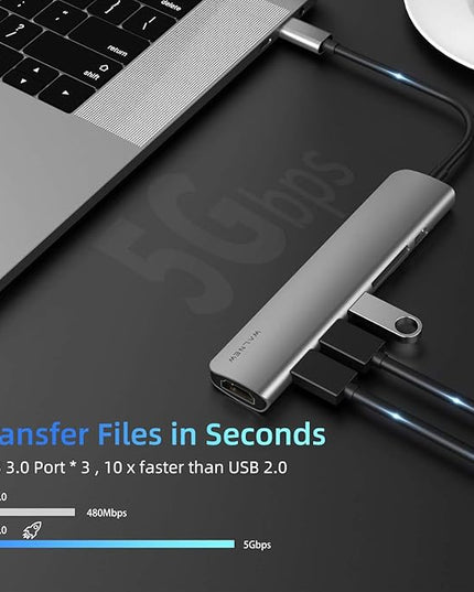 WALNEW USB C Hub with 4k HDMI,100W Power Delivery,SD/TF Reader,USB 3.0 Data Ports,7-in-1 USBC Dongle Multiport Adapter,Thunderbolt 4 Dock for Macbook Pro/Air,Mac,iPad 10,Surface,Dell XPS Laptop,Tab S7