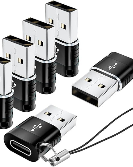 USB to USB C Adapte 6-Pack,Type C Female to A Male,USB A to C Adapter Type-C Charger Cable Converter for iPhone 17 16 15 14 Plus Pro Max,iPad Pro Air 4 Mini 6,Samsung S25 S24 S23
