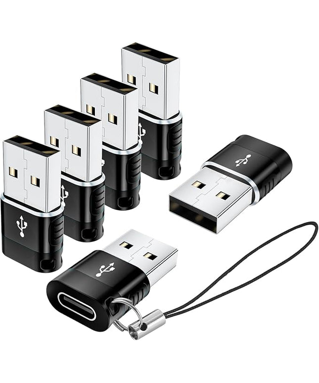 USB to USB C Adapte 6-Pack,Type C Female to A Male,USB A to C Adapter Type-C Charger Cable Converter for iPhone 17 16 15 14 Plus Pro Max,iPad Pro Air 4 Mini 6,Samsung S25 S24 S23