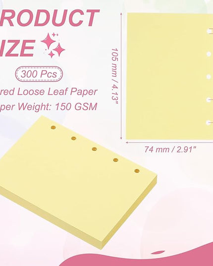 PATIKIL Colored Loose Leaf Paper, 4.1" x 3"(A8) 300 Sheets 5 Holes Punched 150GSM Blank Binder Refill Paper Supplies for Office Note Taking Teacher Planner Journal Notebook, Light Yellow
