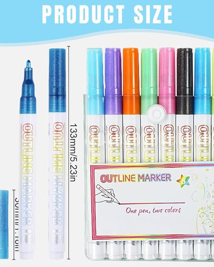 Dual-Line Highlighter, Double Line Outline Pen Sparkle Markers Colorful Art Pens for Writing, Scrapbooking, Coloring and, Journal Drawing, Greeting Cards (8 pcs)