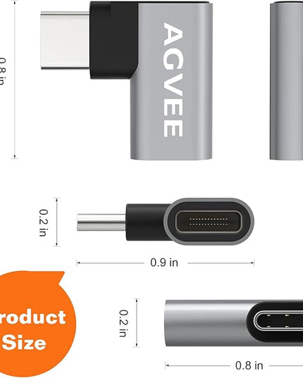 AGVEE 4 Pack Side Angle 90 Degree USB-C Male to USB-C Right Angled Female Adapter (Type-C 3.2 Gen 2) Converter Video Type-C 10G Data Extension Coupler Converter Connector, Black