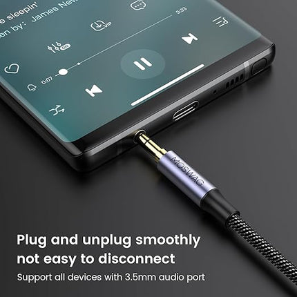 MOSWAG 10FT/3Meter 3.5mm Extension Cable Audio Male to Female Stereo Extension Adapter Nylon Braided Cord Compatible for Home/Car Stereos Smartphones Headphones Tablets Media Players and More