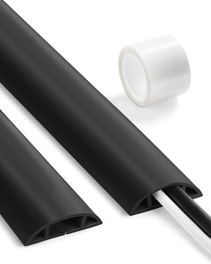 8.5ft Black Cord Protector, Soft Floor Wire Covers - Channel: 0.6"W x 0.32"H