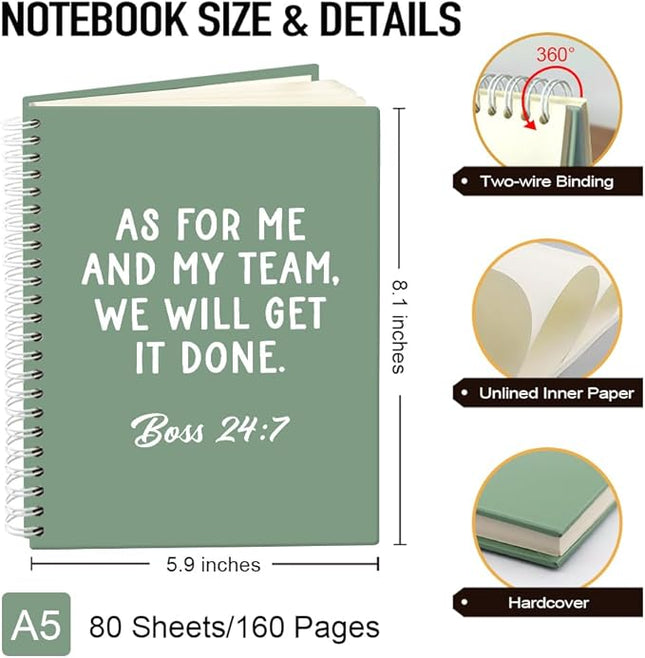 Msticey As For Me And My Team We Will Get It Done 160 Blank Pages Green Hardcover Spiral Notebook, Appreciation Gifts for Men Manager Supervisor Leader Coworker Colleague, Funny Boss Day Gifts