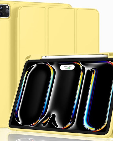 ZryXal iPad Pro 11 Inch Case (M5) 2025/ (M4) 2024 (Model: A2836/A2837/A3006), Trifold Stand Smart Cover with Pencil Holder and Soft TPU Back, Auto Wake/Sleep (Yellow)