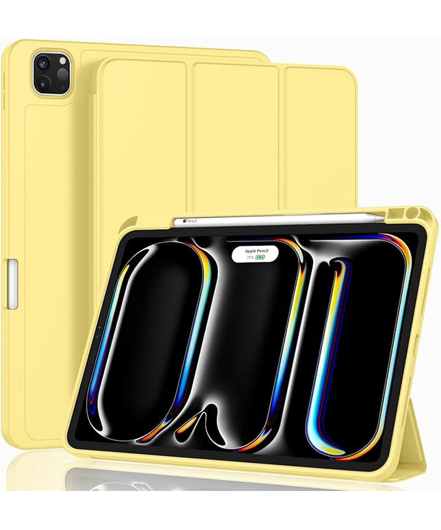 ZryXal iPad Pro 11 Inch Case (M5) 2025/ (M4) 2024 (Model: A2836/A2837/A3006), Trifold Stand Smart Cover with Pencil Holder and Soft TPU Back, Auto Wake/Sleep (Yellow)