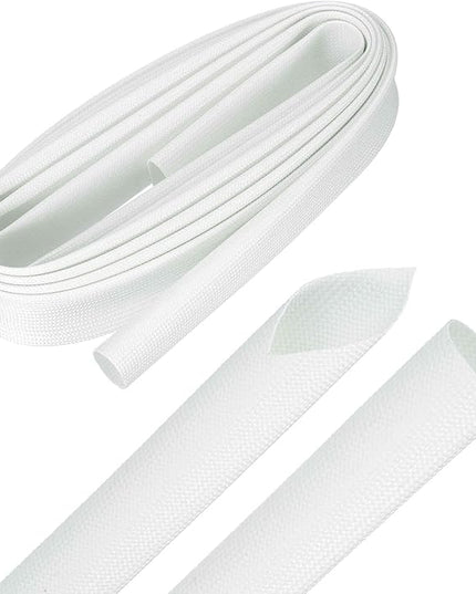 MECCANIXITY 10ft Braided Cable Sleeve, 0.8" ID 200C High Temperature 1500V Fiberglass Wire Insulation Cord Protector Organizer Wires Management for Motor Engine Fuel Line, White