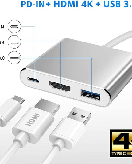 Battony USB C to HDTV Adapter USB Type C Adapter Multiport AV Converter with 4K HDTV Output C Port & 3.0 Fasting Charging Port Compatible for MacBook Pro MacBook Air 2019/2018 iPad Pro 2019