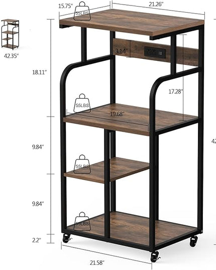 VEDECASA Large Printer Stand Cart with Charging Station USB Port 21.2"x15.7"x42.3" Rolling Tall 3-Tier Printer Stand with Adjustable Shelf Storage Home Office